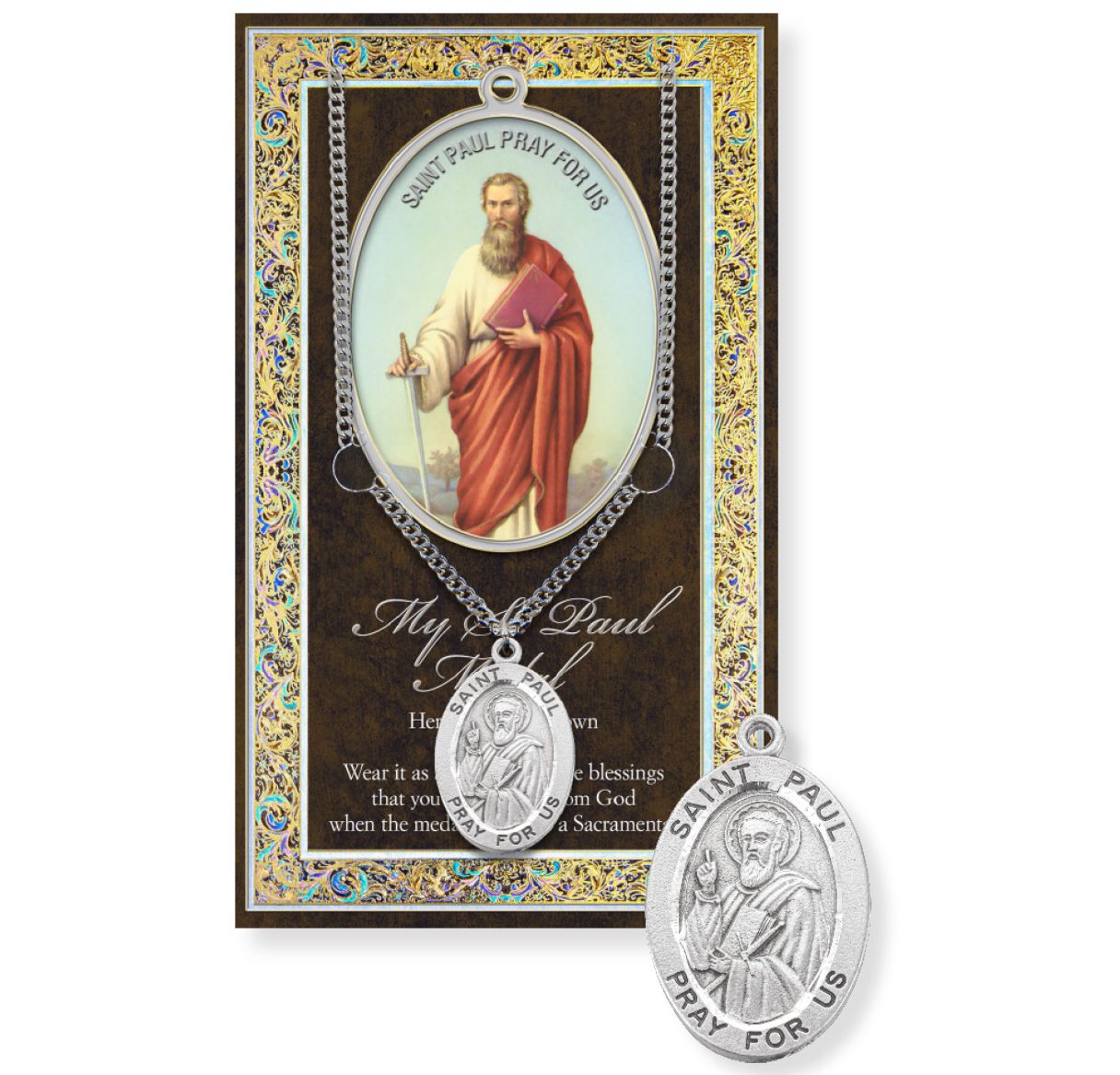 Saint Paul Genuine Pewter Medal on a 24" Chain with Biography and Picture Folder
