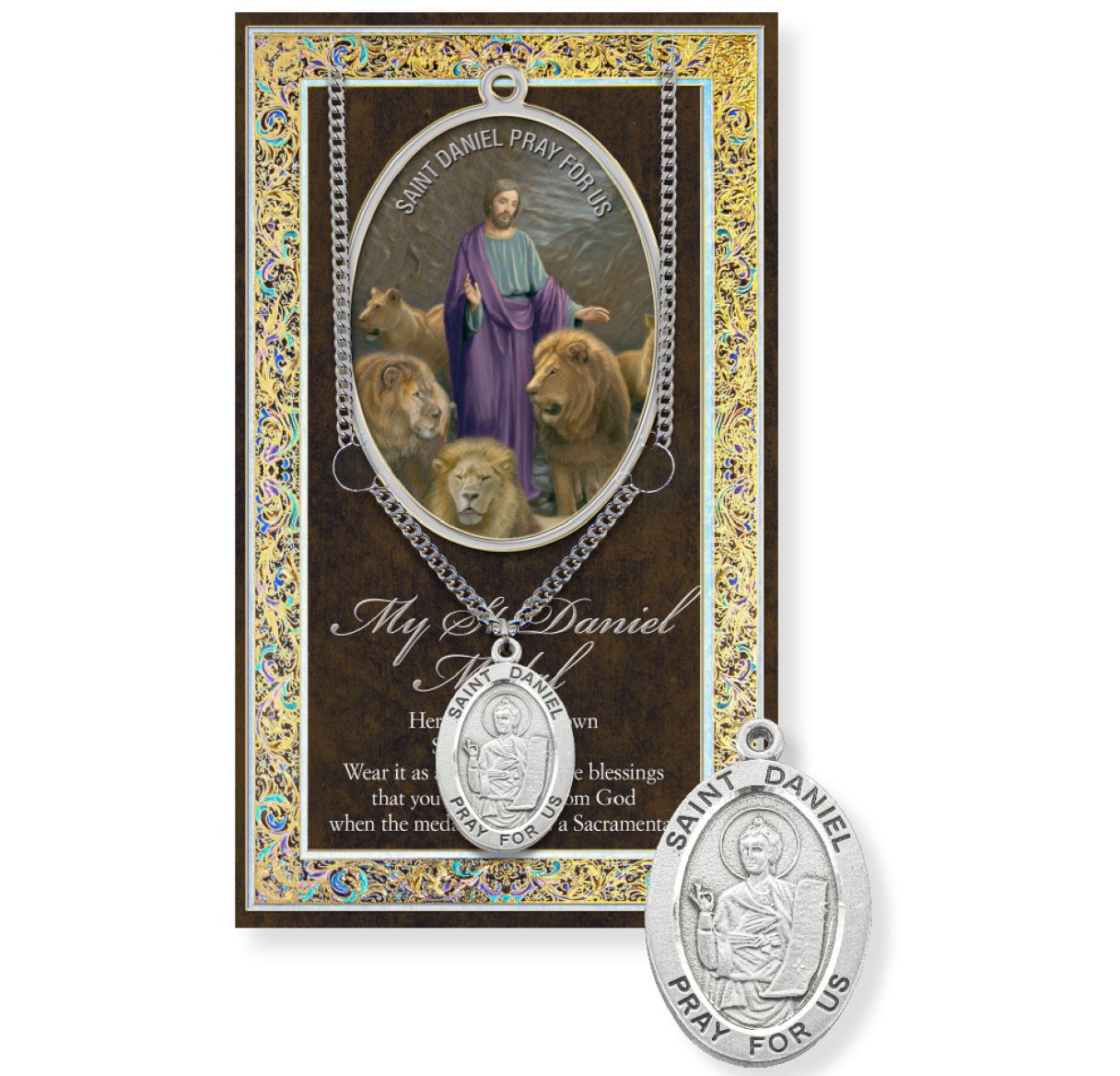 Saint Daniel Genuine Pewter Medal on a 24" Chain with Biography and Picture Folder