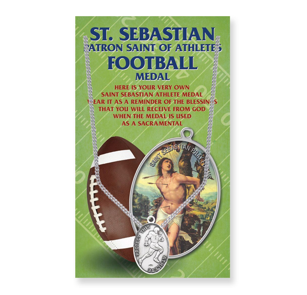 Oval Saint Sebastian Mens Football Medal on a 24" Chain