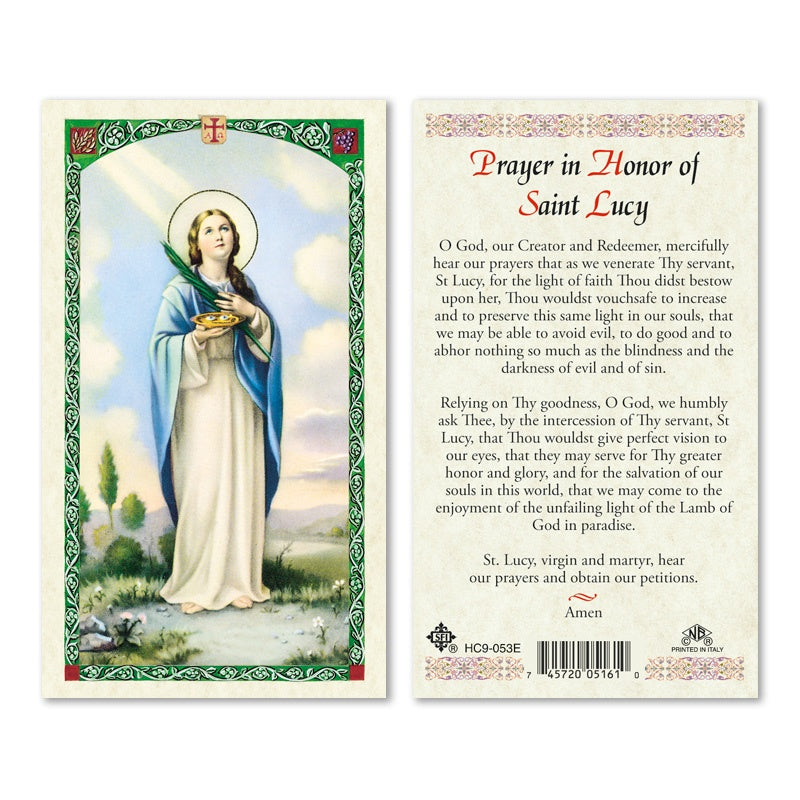 Prayer In Honor Of Saint Lucy Holy Card