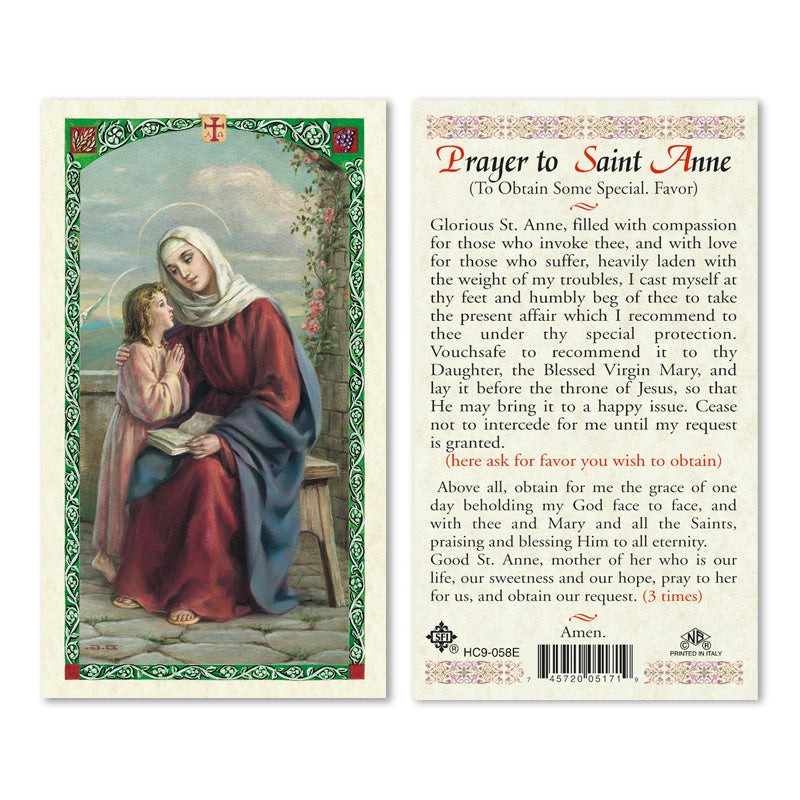 Prayer To Saint Anne (To Obtain Some Special. Favor) Holy Card