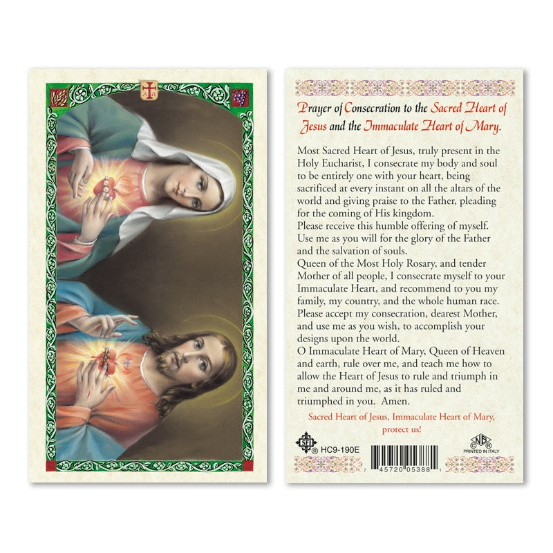 Prayer Of Consecration To The Sacred Heart Of Jesus And The Immaculate Heart Of Mary Holy Card