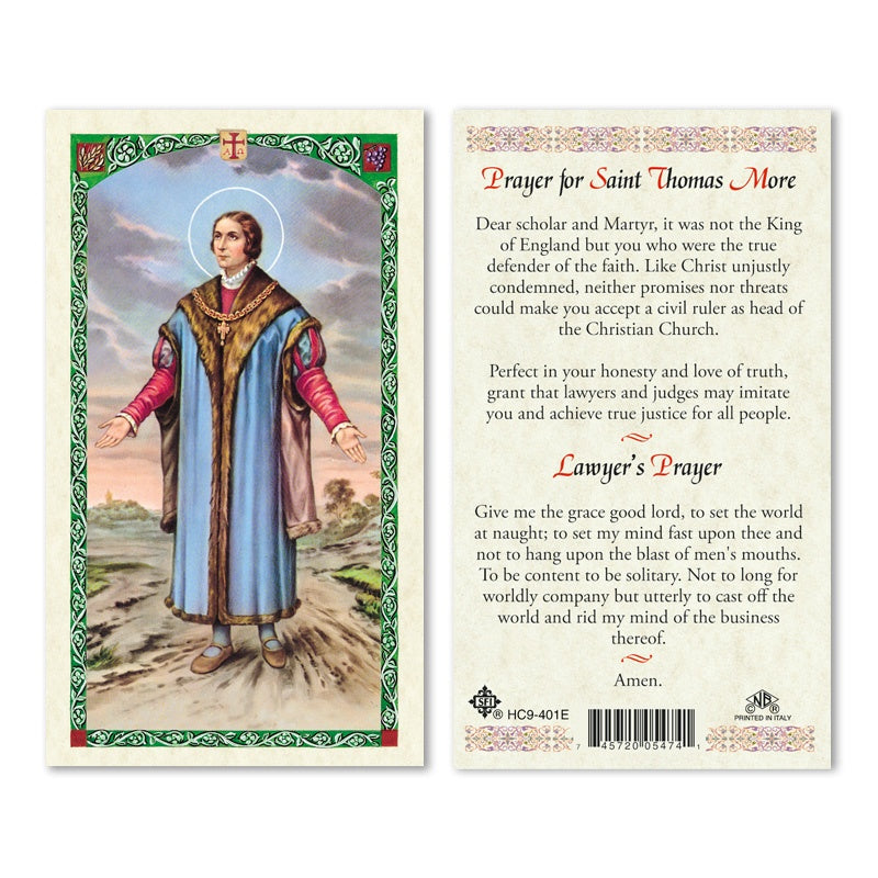 Prayer For Saint Thomas More Holy Card