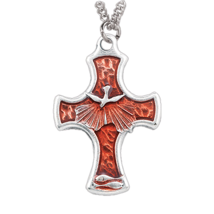 Metal Dove Cross Red Enamel Pendan
