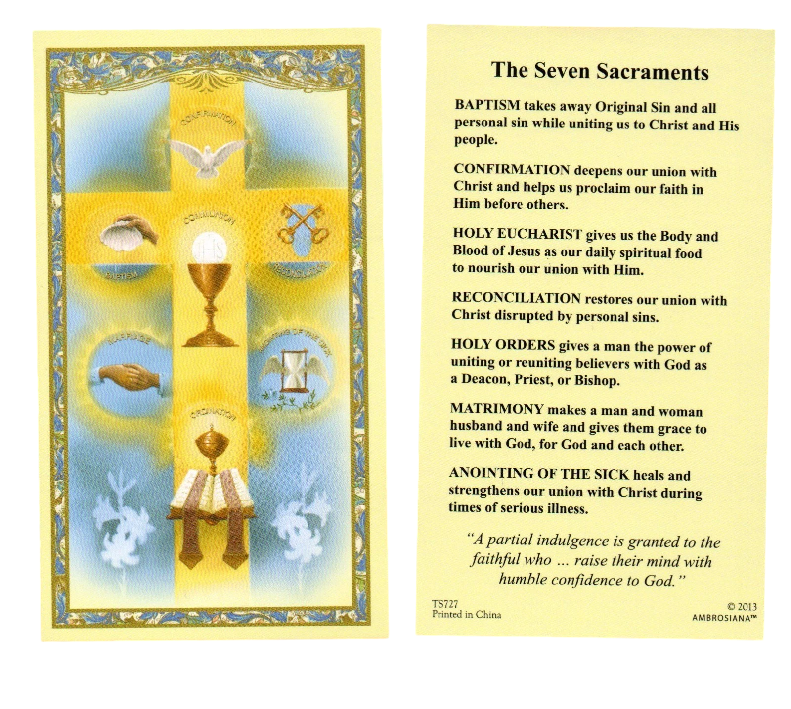 The Seven Sacraments Paper Stock Holy Card